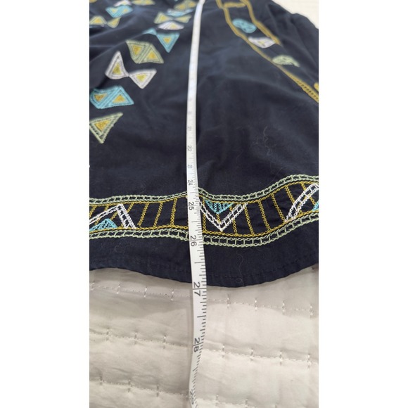 S.L.B. Navy Blue Embroidered Cotton Midi Skirt Geometric Boho Tribal Size 10 - Picture 6 of 7